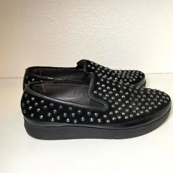 Donald J. Pliner Mickey Studded Platform Chunky Platform Loafers Black Suede - Picture 3 of 6